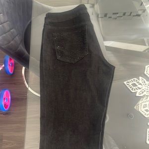 Black denim jeans with rhinestone pockets